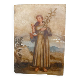 Antique painting on alabaster, Italy, 18th century, Saint Anthony of Padua