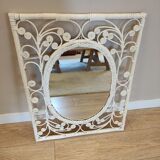 White rattan mirror peacock style 60x77cm