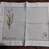 Embroidered placemats in vintage linen field flowers series of seven