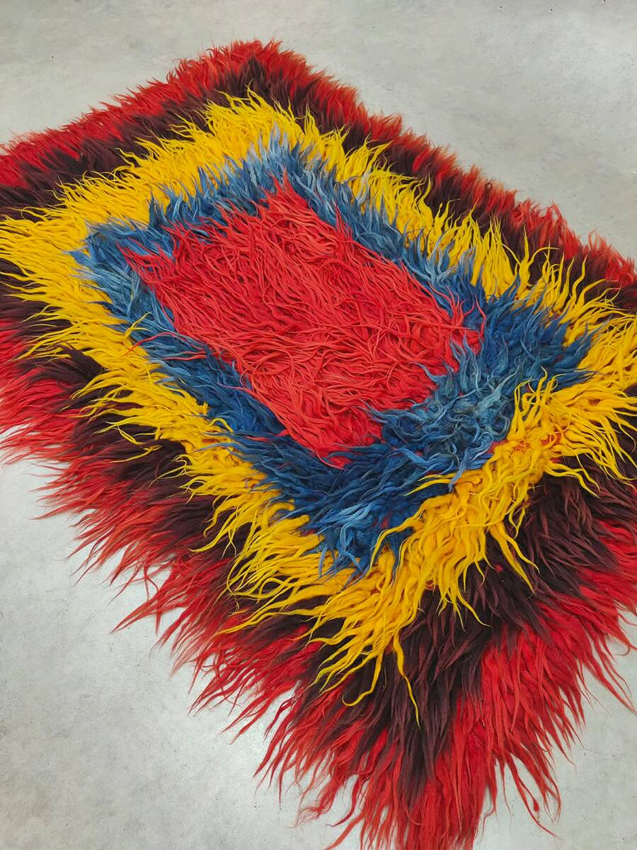 Tapis turc Tulu vintage 'Couleurs géométriques'