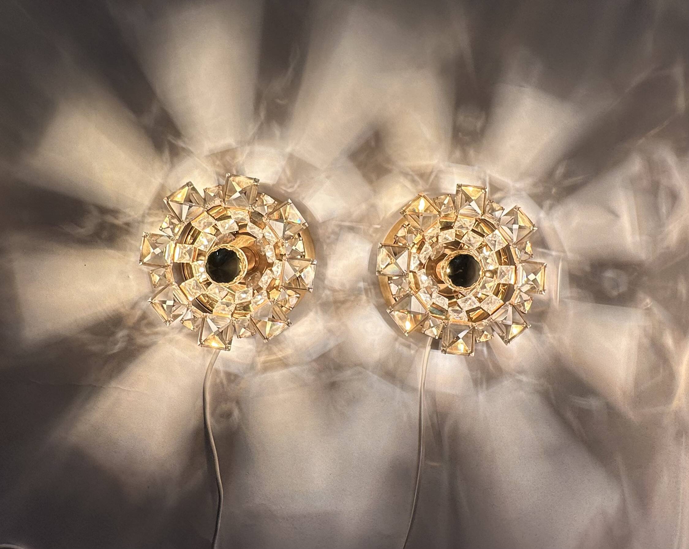 Set of 2 Palwa crystal wall lamps , 1970’s Germany