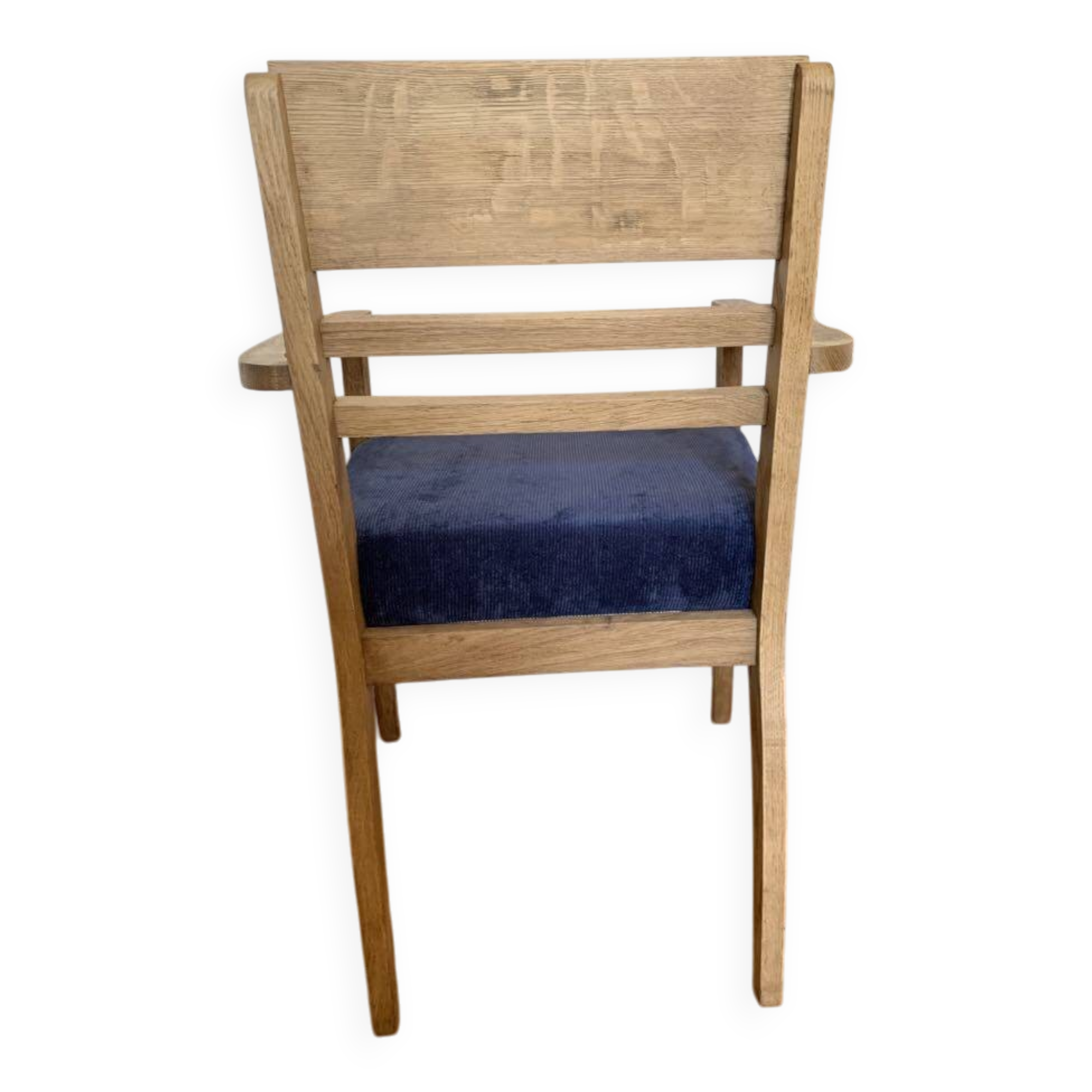 Art Deco armchair in solid wood and blue corduroy fabric