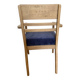 Art Deco armchair in solid wood and blue corduroy fabric