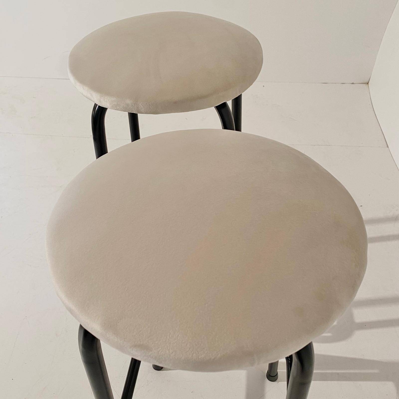 Vintage velvet and iron stools, set of two, Italy 1960s.