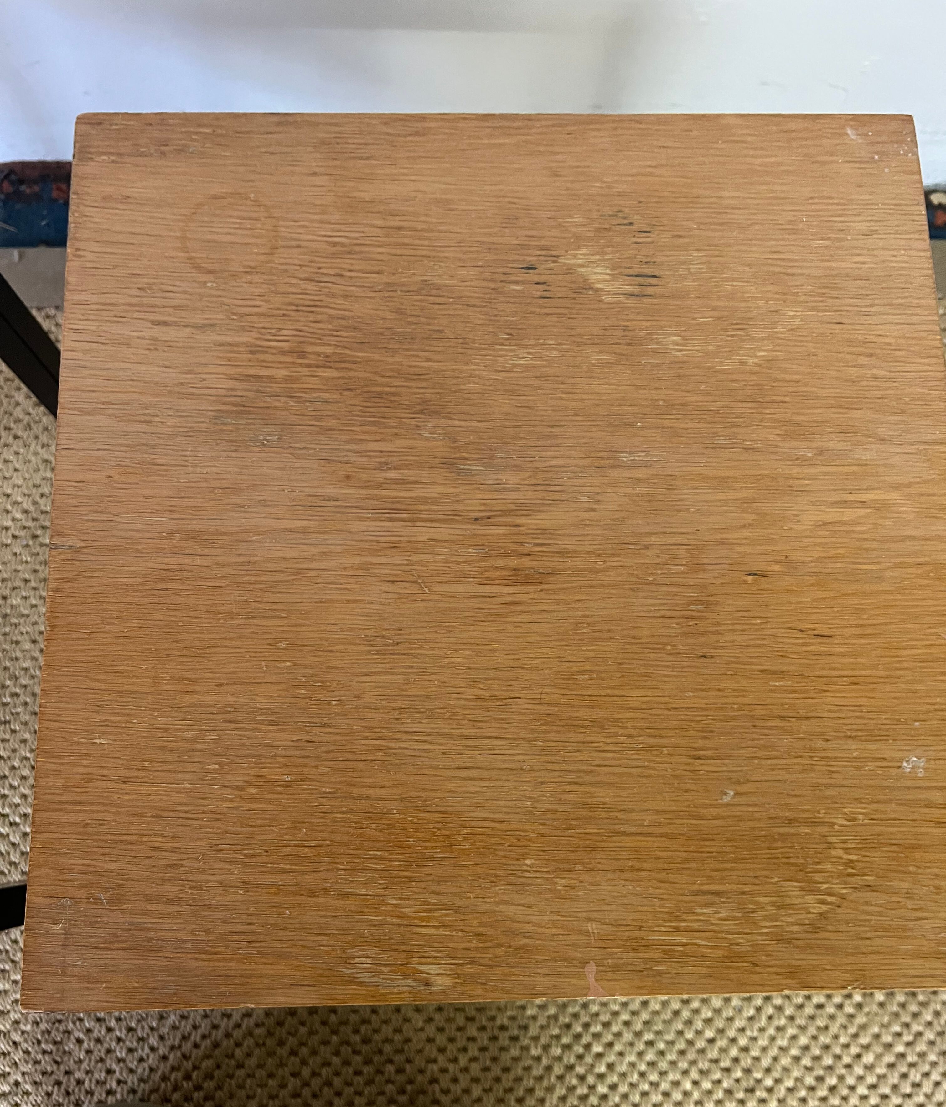 Pair of wooden and vintage metal bedside tables