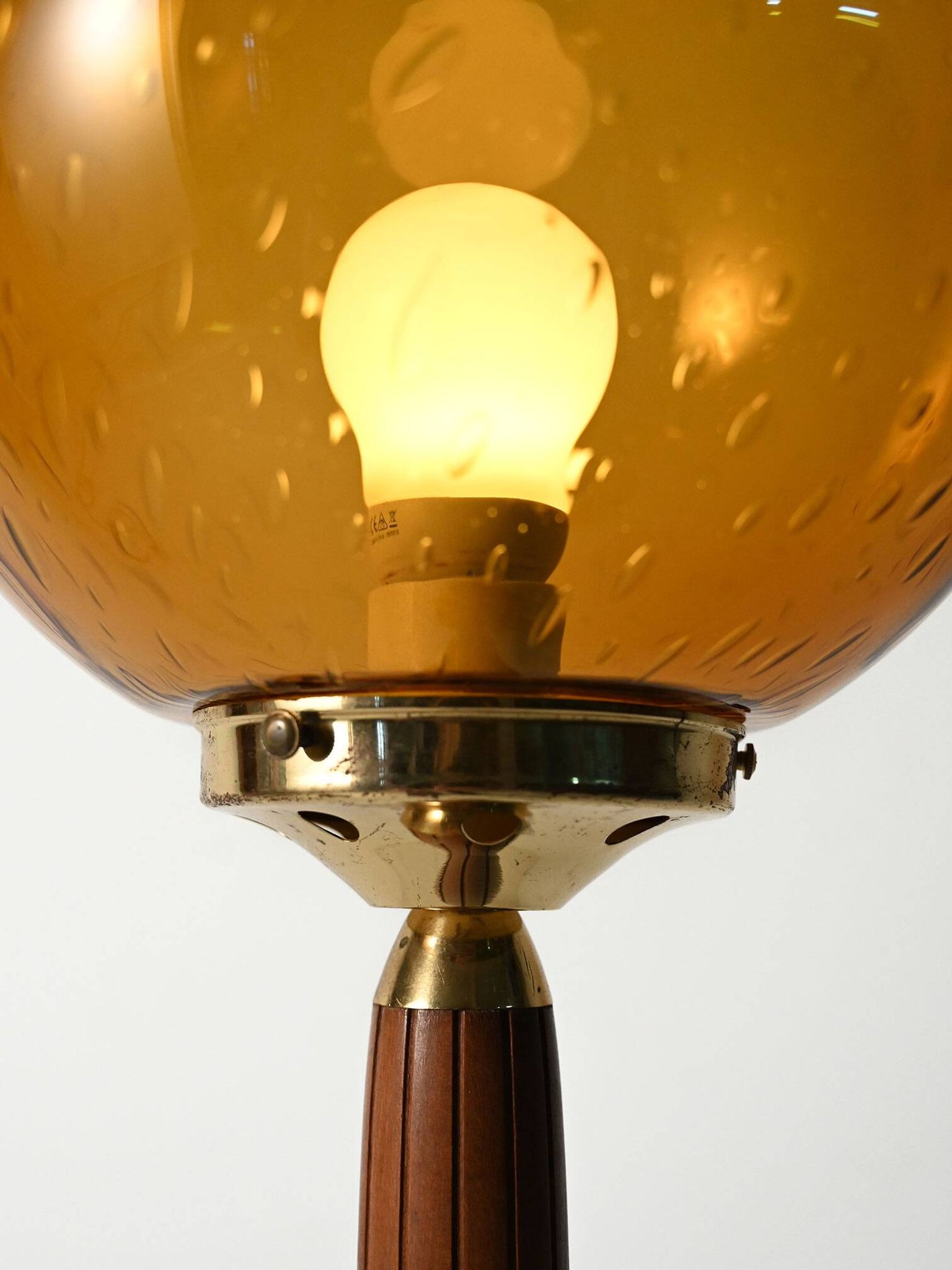 Teak and Amber colored Glass Floor Lamp