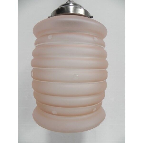 Suspension art déco avec abat-jour en verre dépoli rose