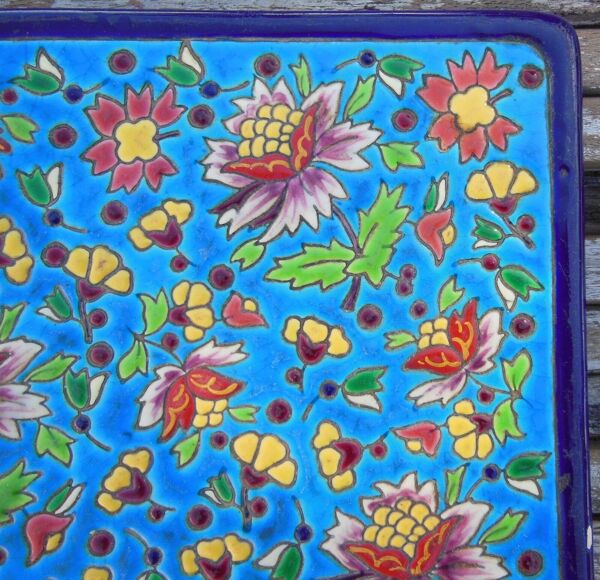 Dessous de plat emaux cloisonné De Longwy décor rare de longwy