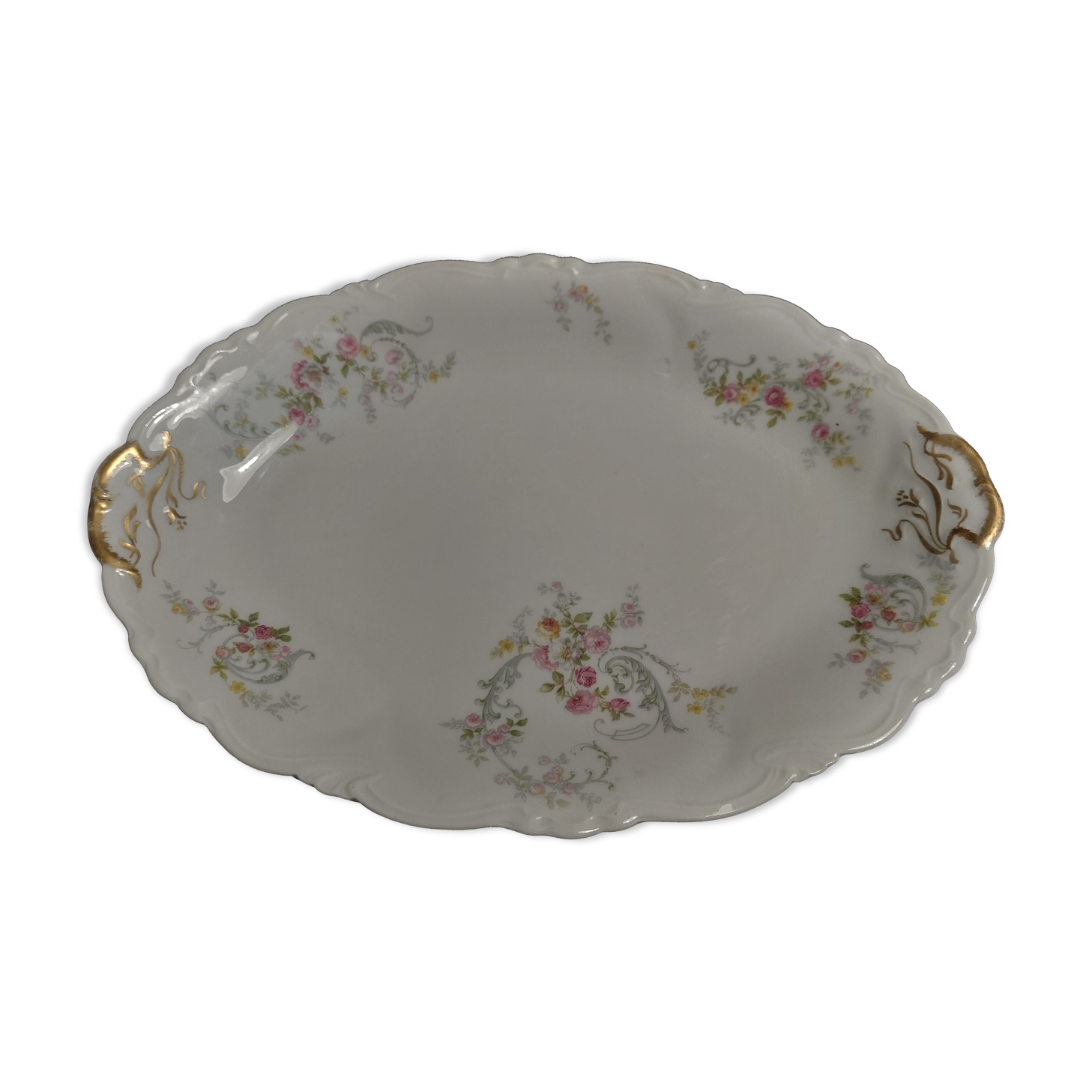 Oval serving dish in porcelain floral decoration Charles Arhenfeldt Limoges