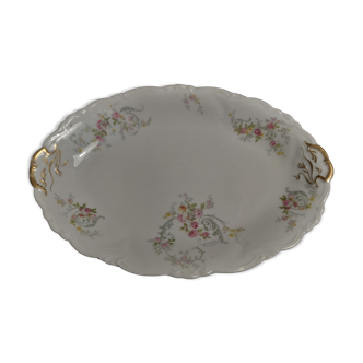 Oval serving dish in porcelain floral decoration Charles Arhenfeldt Limoges