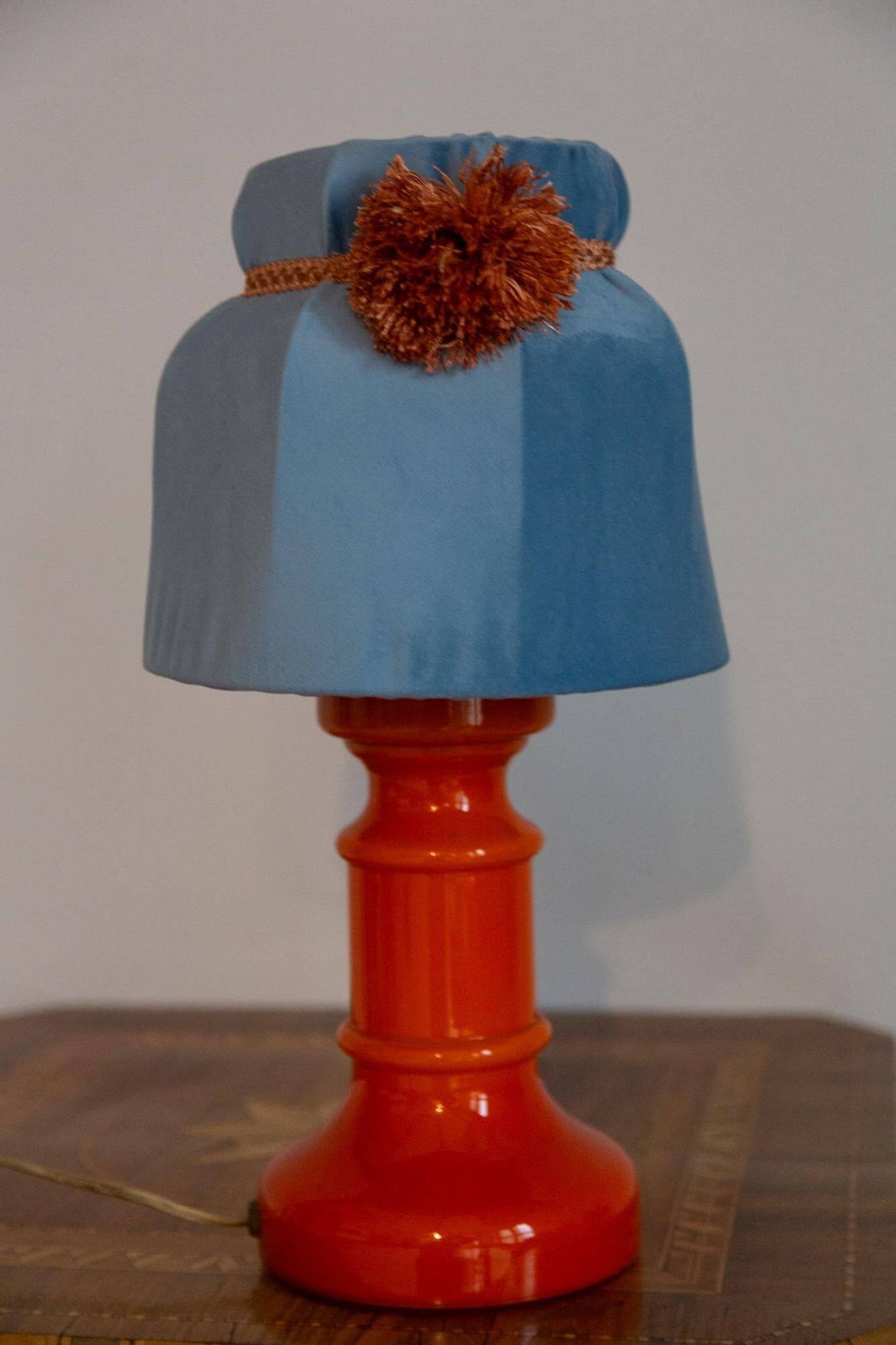 Orange and blue ceramic table lamp with velvet, Italy, 1960s