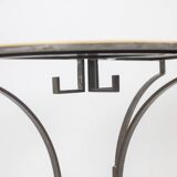 Pair of half-moon shaped console tables. Work of art craftsmanship.