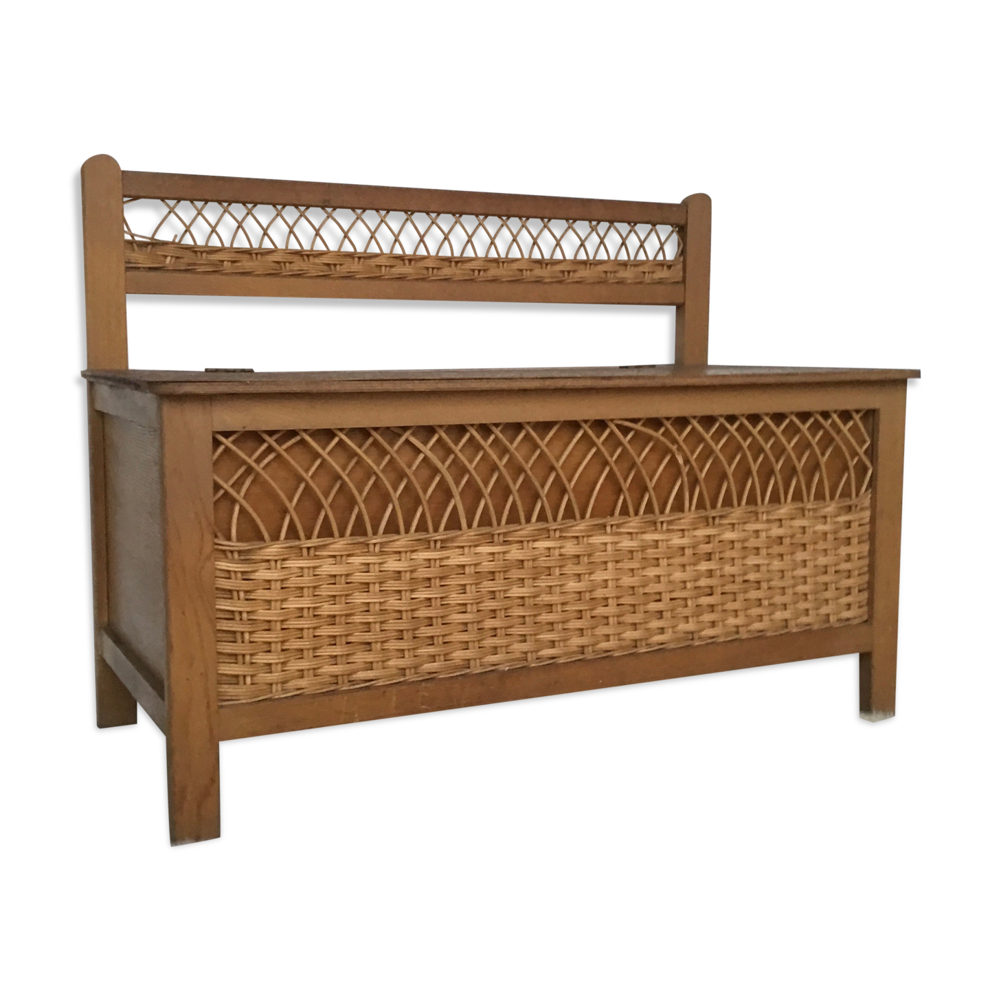 Chest bench wood and rattan - vintage 1960