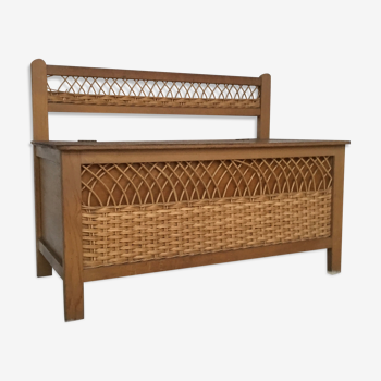 Chest bench wood and rattan - vintage 1960