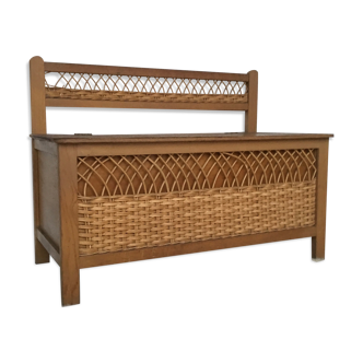Chest bench wood and rattan - vintage 1960