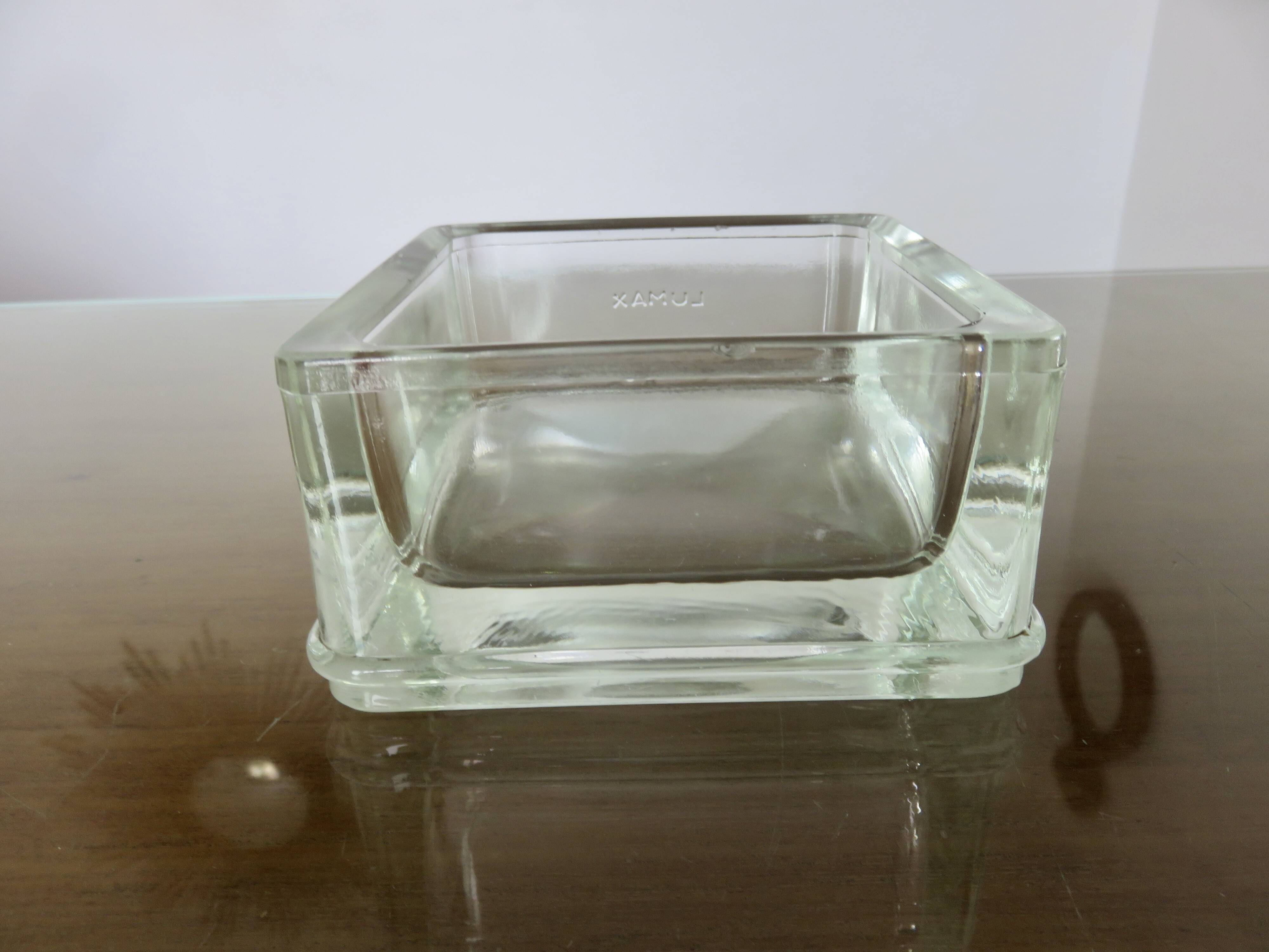 Glass slab, ashtray, pocket emptier, signed LUMAX, 1940s 50s.