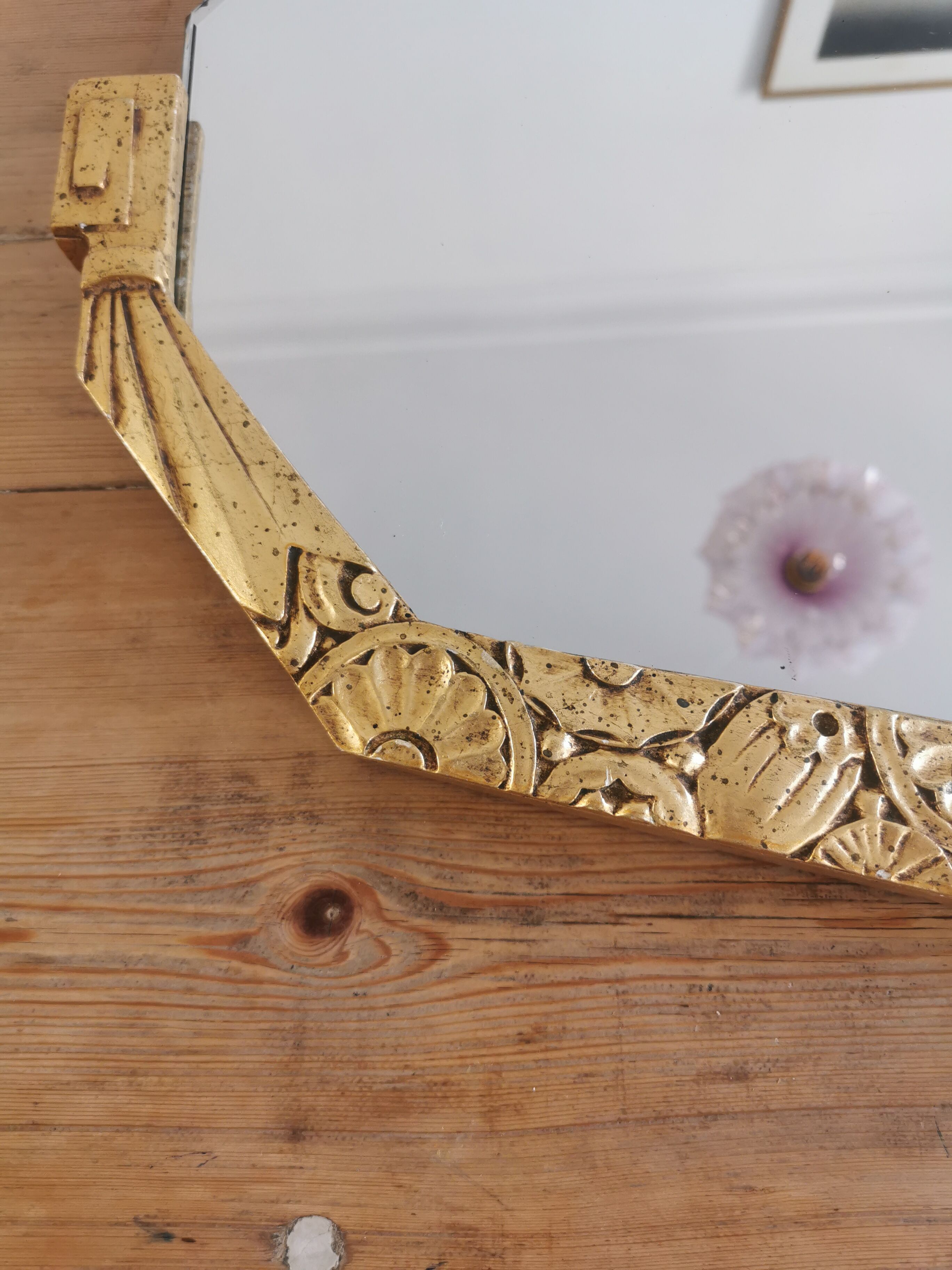 Golden Art Deco beveled mirror 65x38cm
