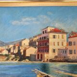 Oil Painting on Panel Mediterranean Port (Saint Tropez) signed Ribault