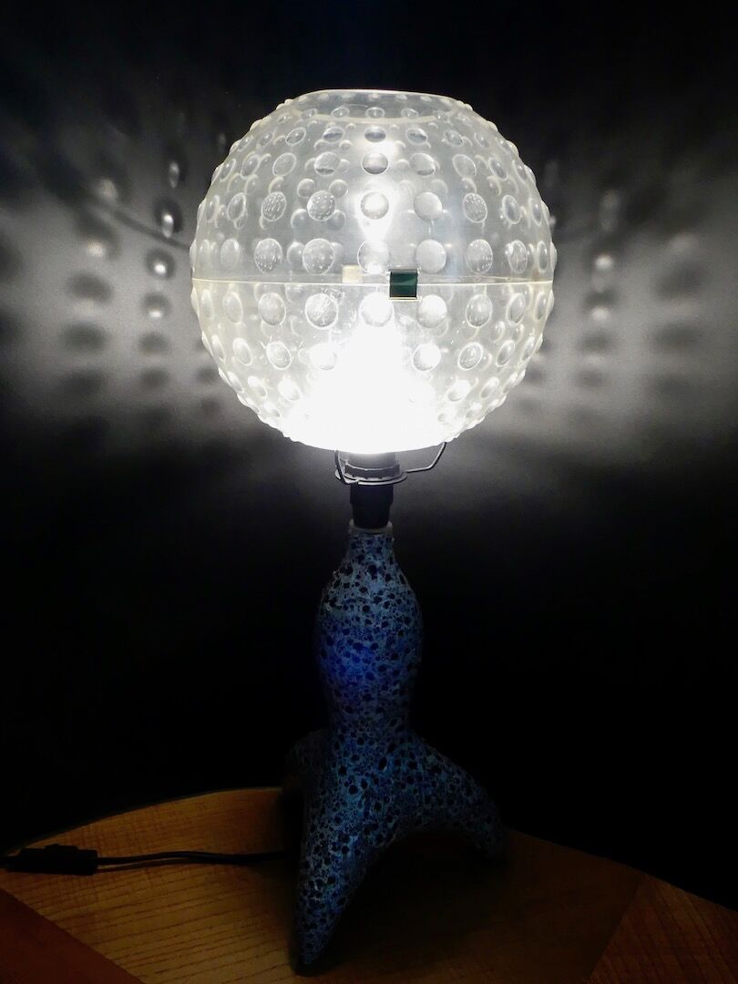 Vallauris vintage granite lamp, enamelled, signed, and globe pop