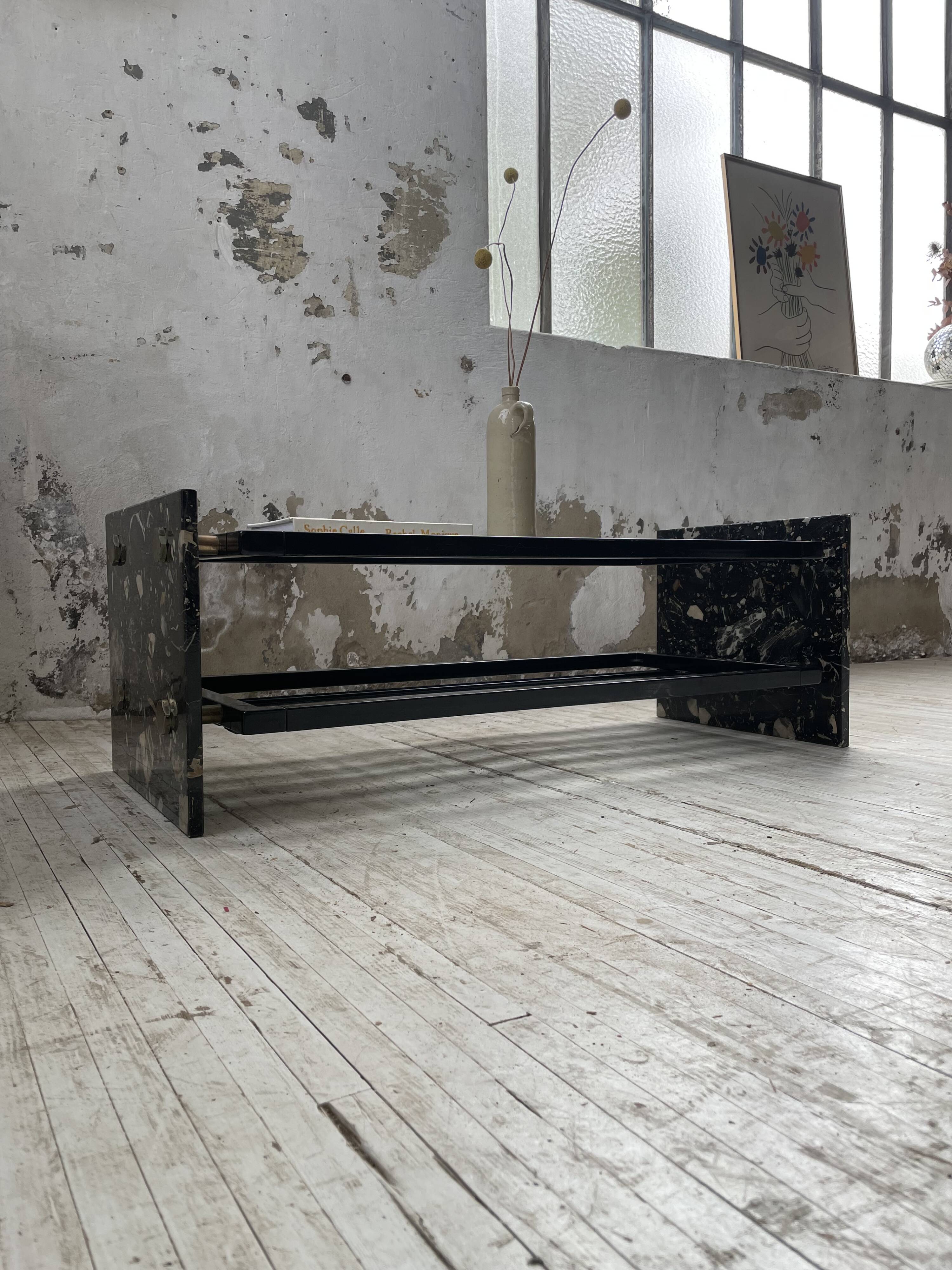 80s Italian marble and glass coffee table