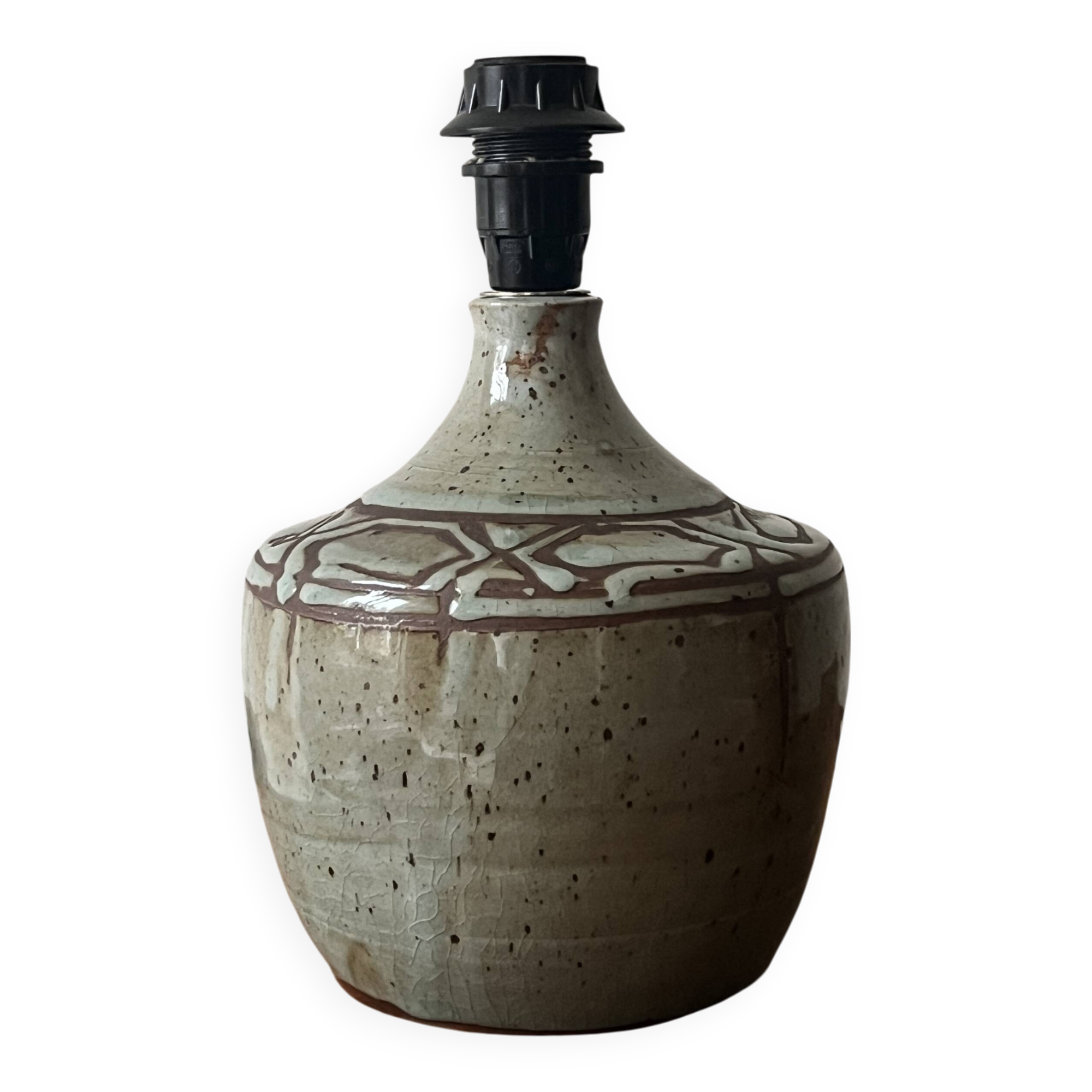 Signed glazed ceramic lamp base, circa 1950