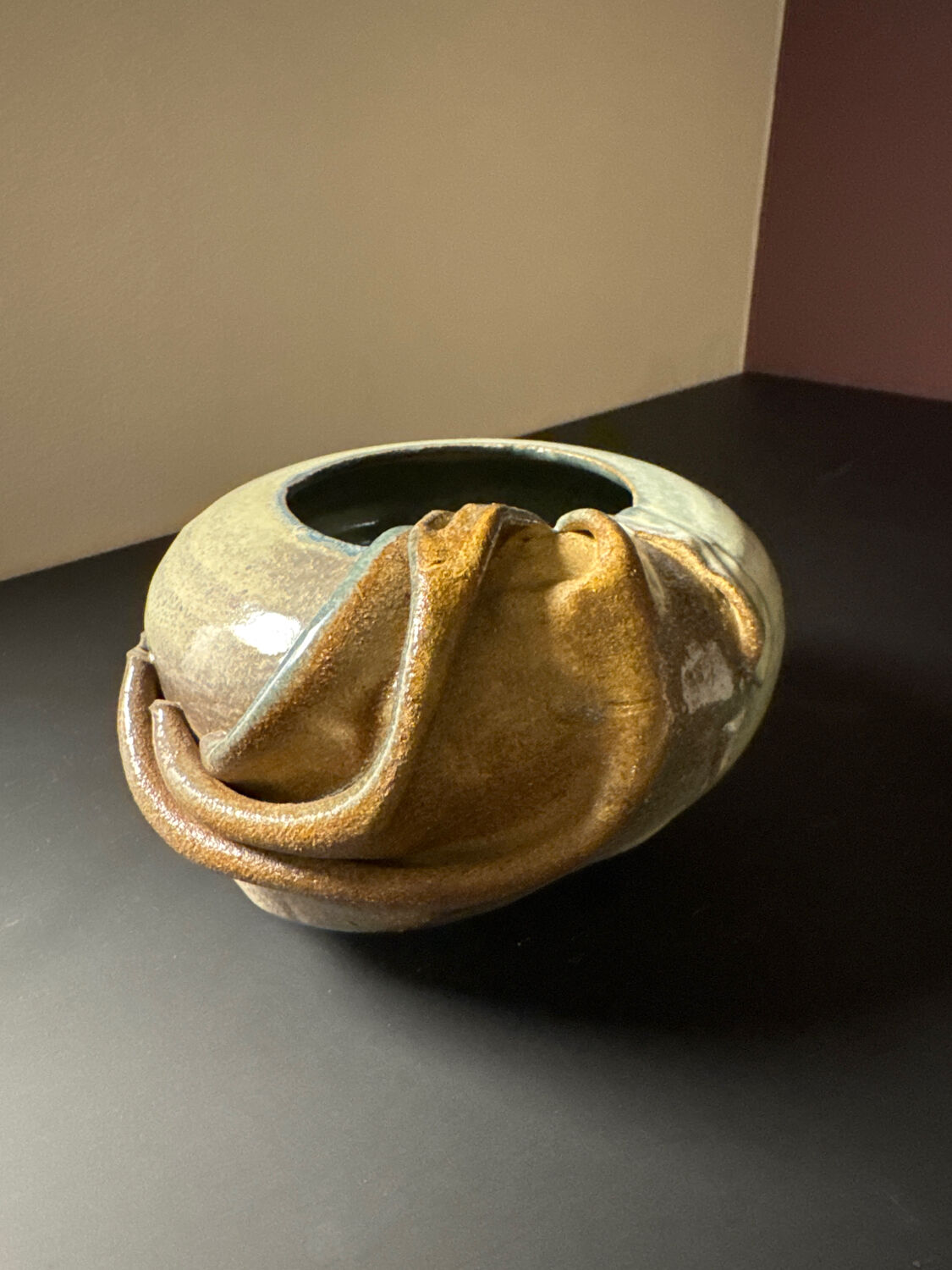 Sculptural ceramic vase – draped shape – vintage decorative piece