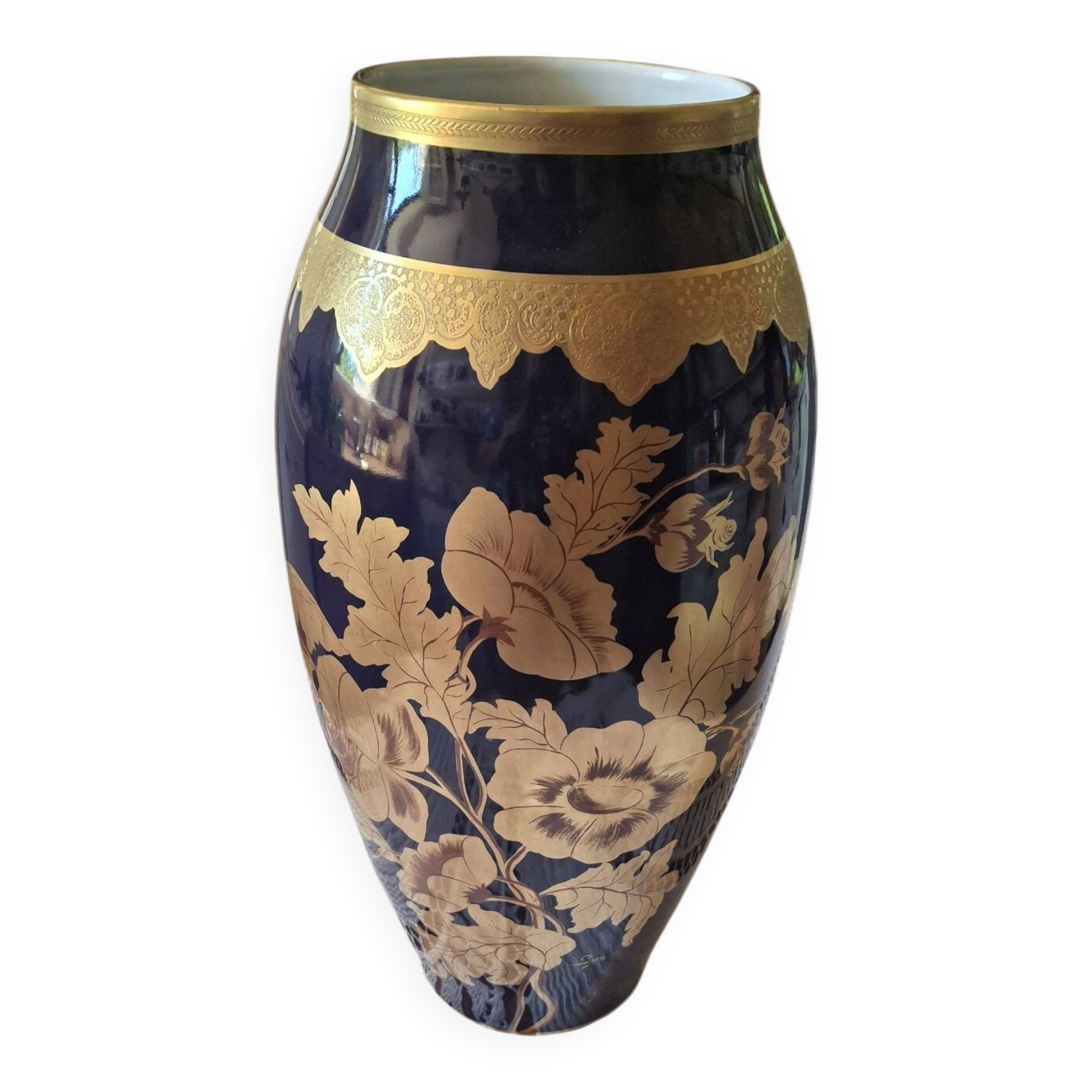 Limoges vase in blue and gold