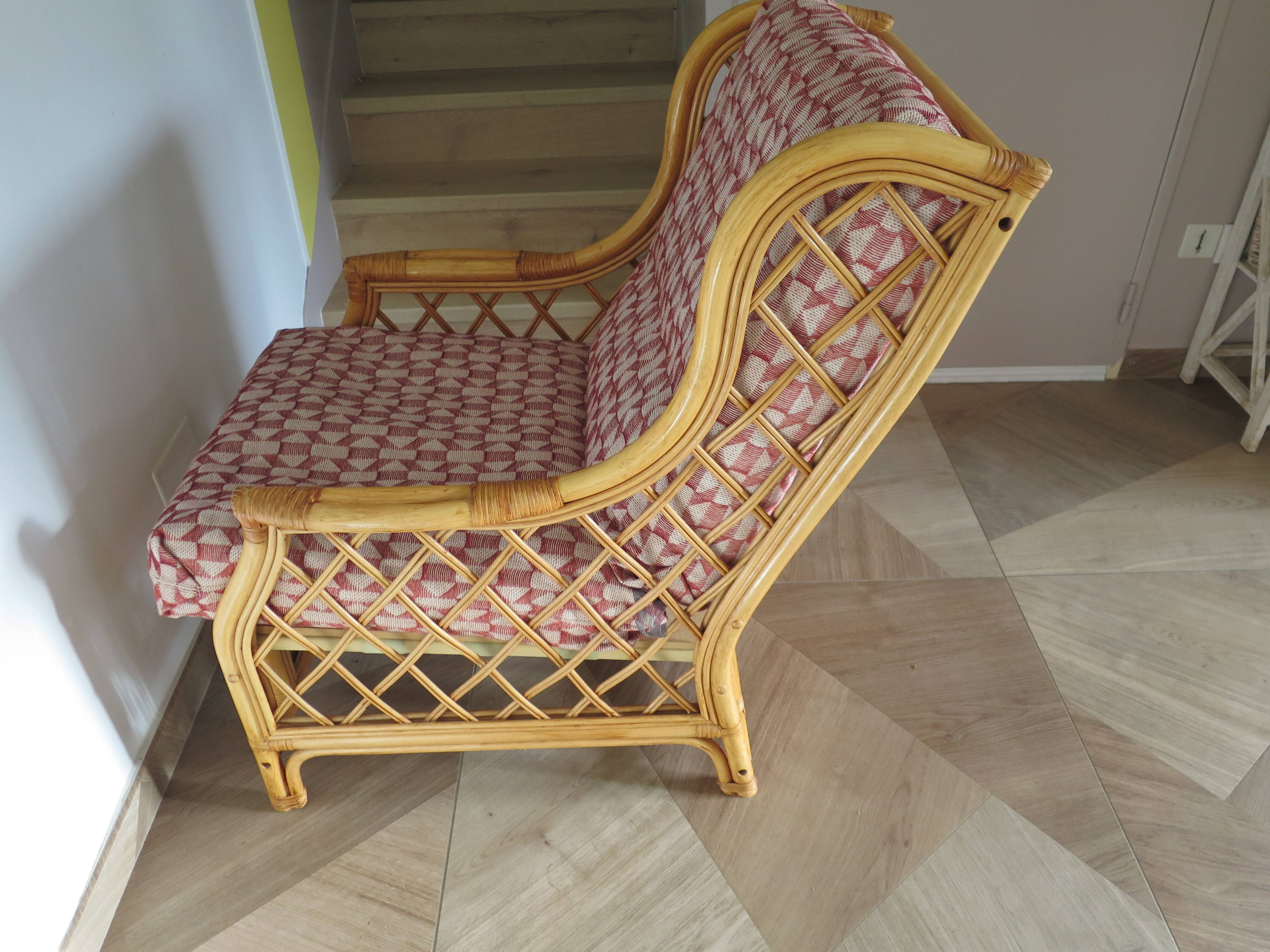 Vintage - Set of 2 woven rattan, bamboo and wood armchairs - Natural colour - 1980s