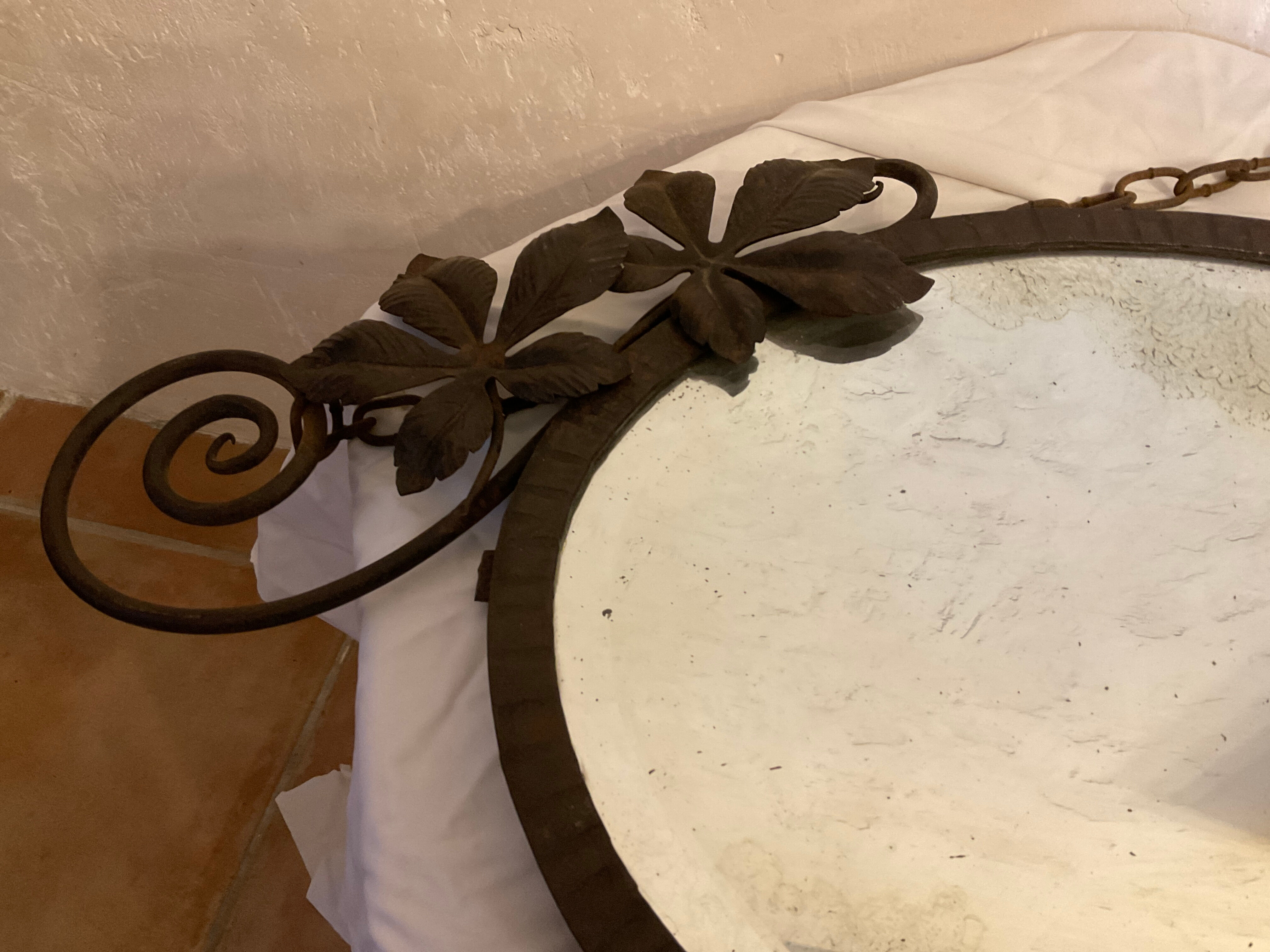 Oval wall mirror art nouveau wrought iron 69x35cm