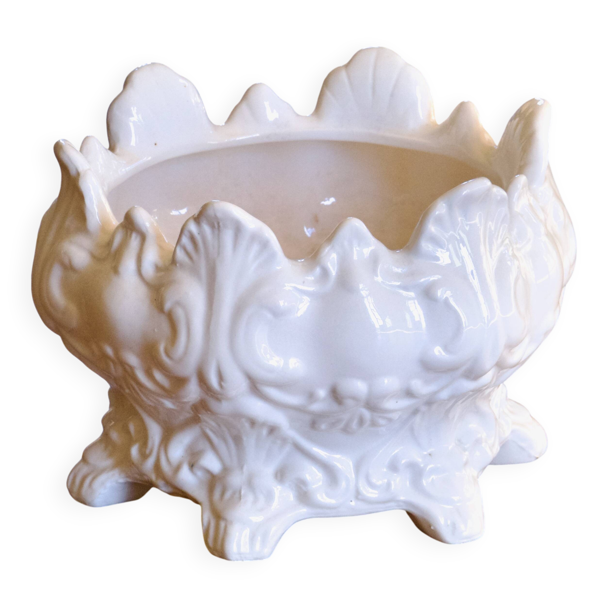 Antique cachepot, 19th century, 1873, in earthenware with baroque decoration