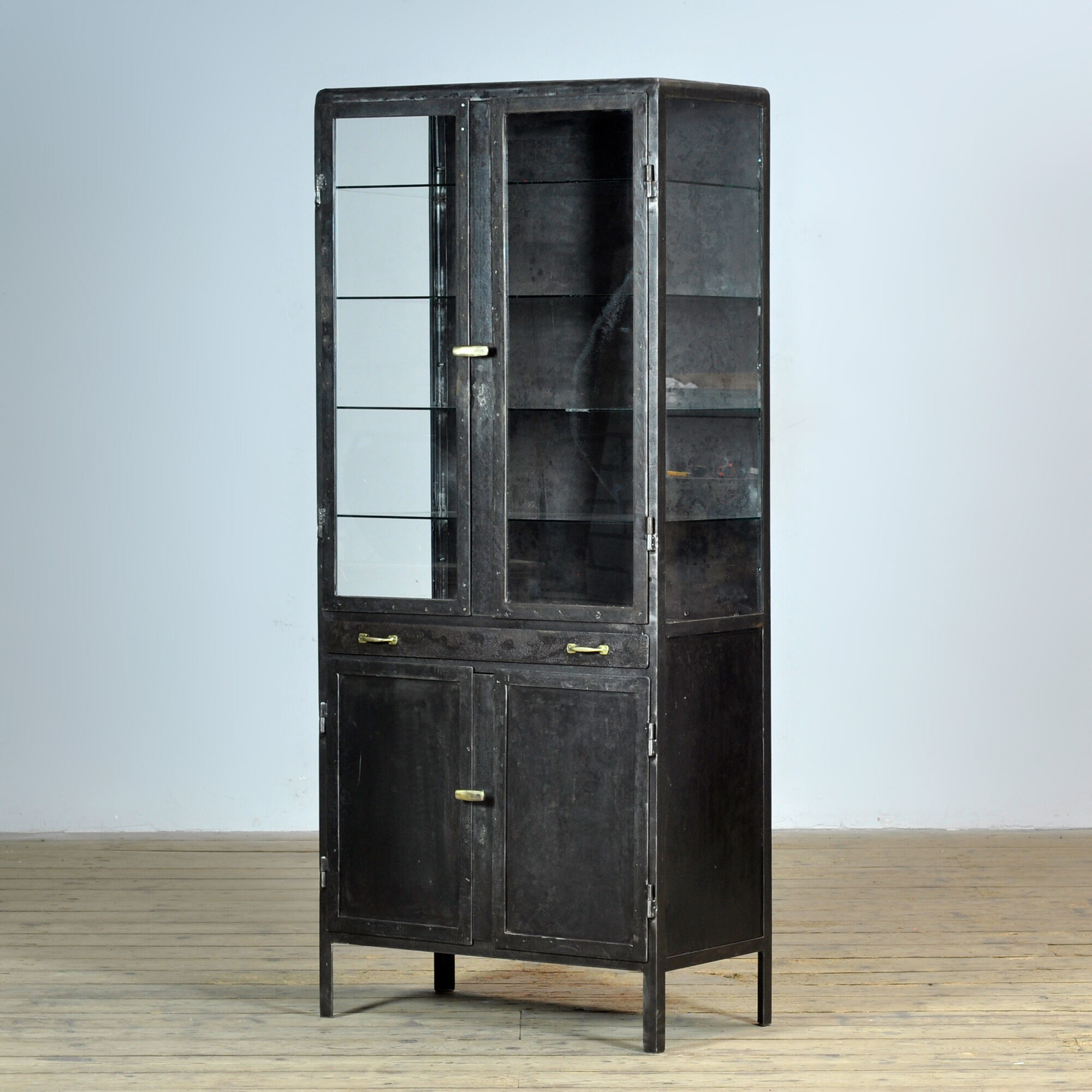 Polished iron medical cabinet, 1950s