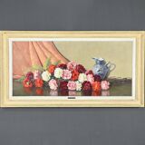 Grande Huile sur Toile « Bouquet de Pivoines » de P. Dolzan – 1930