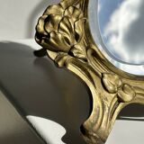 Art Deco style gilded bronze mirror with beveled glass H40cm
