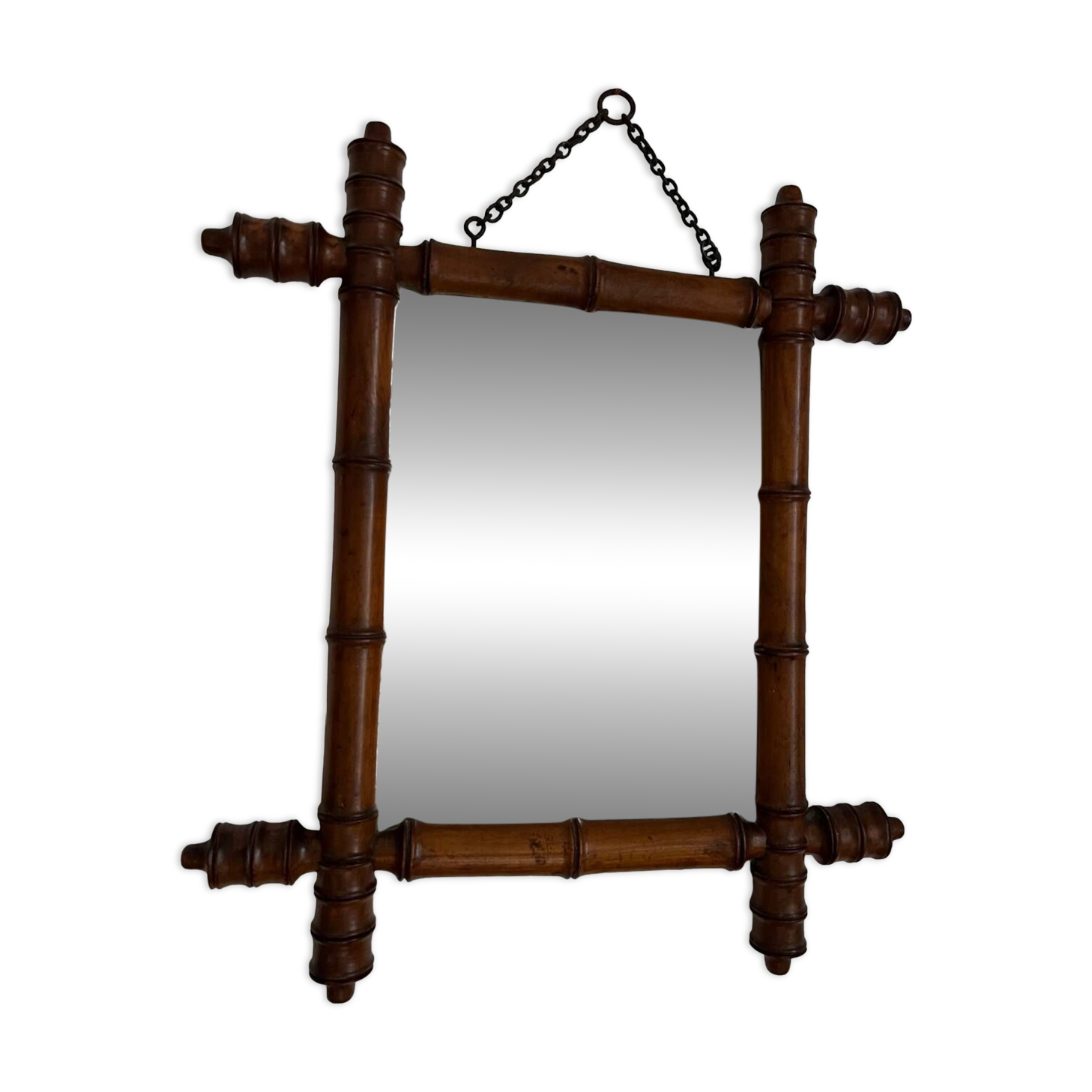 Small old turned wood mirror with bamboo effect