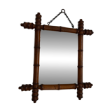 Petit miroir ancien bois tourné effet bambou
