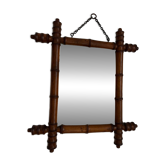 Small old turned wood mirror with bamboo effect
