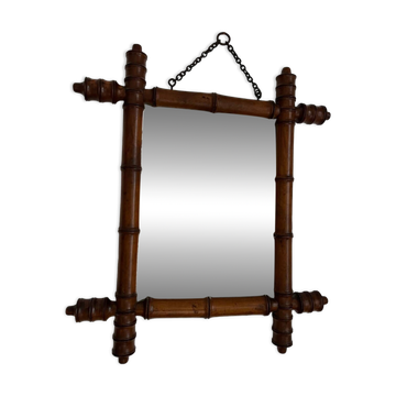 Petit miroir ancien bois tourné effet bambou