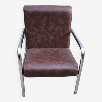 Fauteuil vintage en Skaï marron