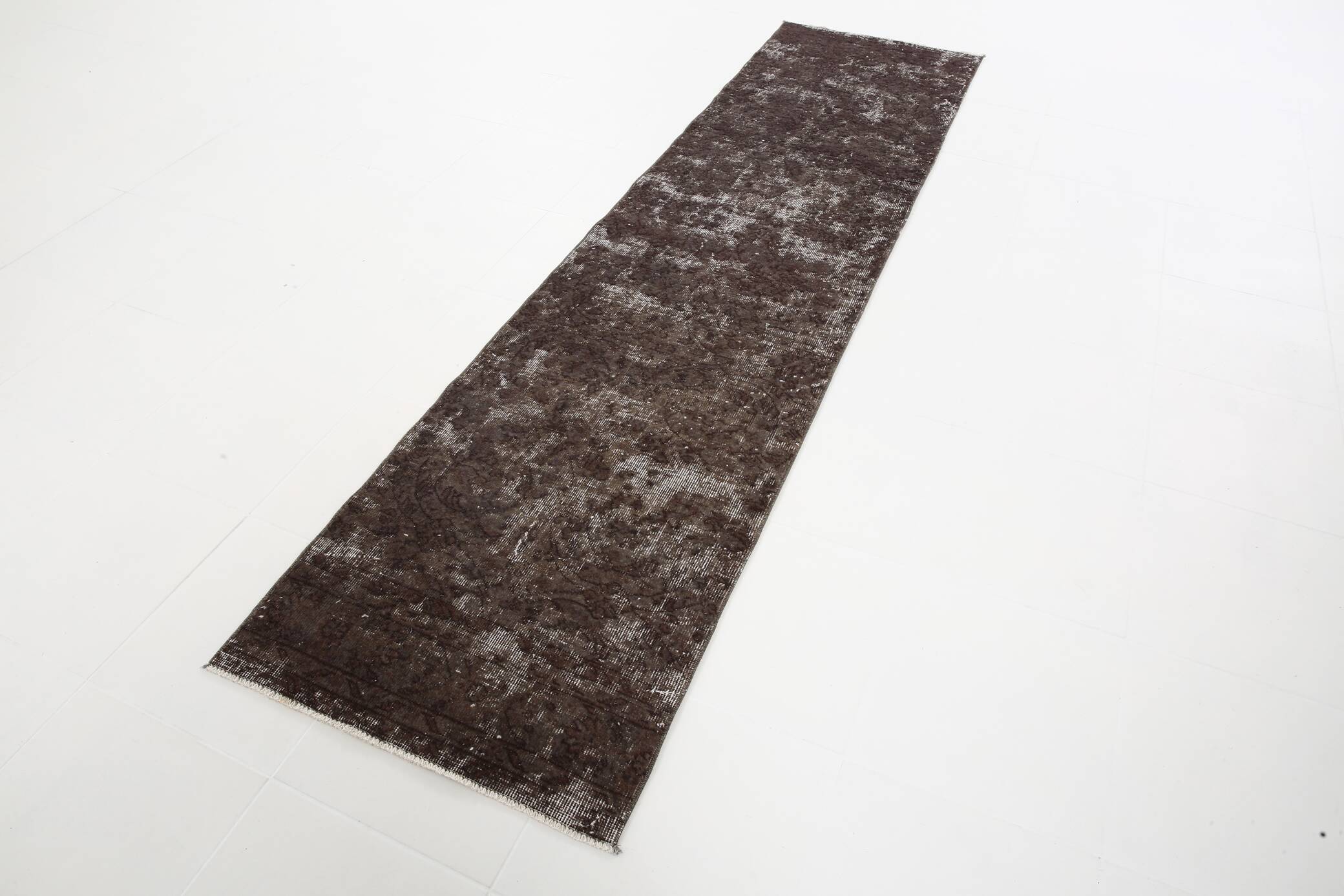 2x10 Soft Wool Dark Gray Turkish Vintage Runner Rug