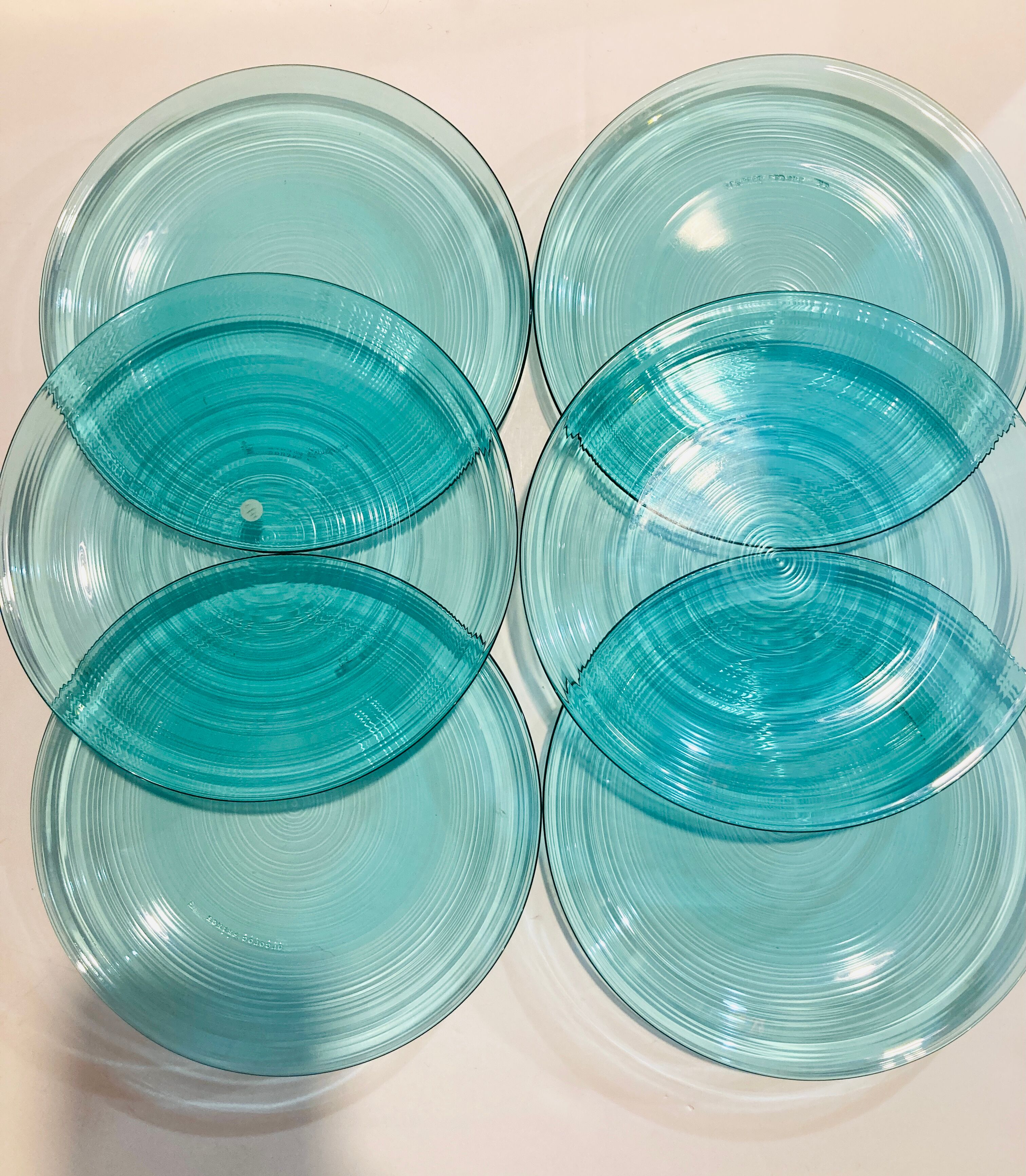 X6 turquoise glass plates Arcoroc-france-retro-cuisine-vintage