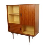 Large Wooden Display Cabinet Teak Veneer Sixties Design 110cm