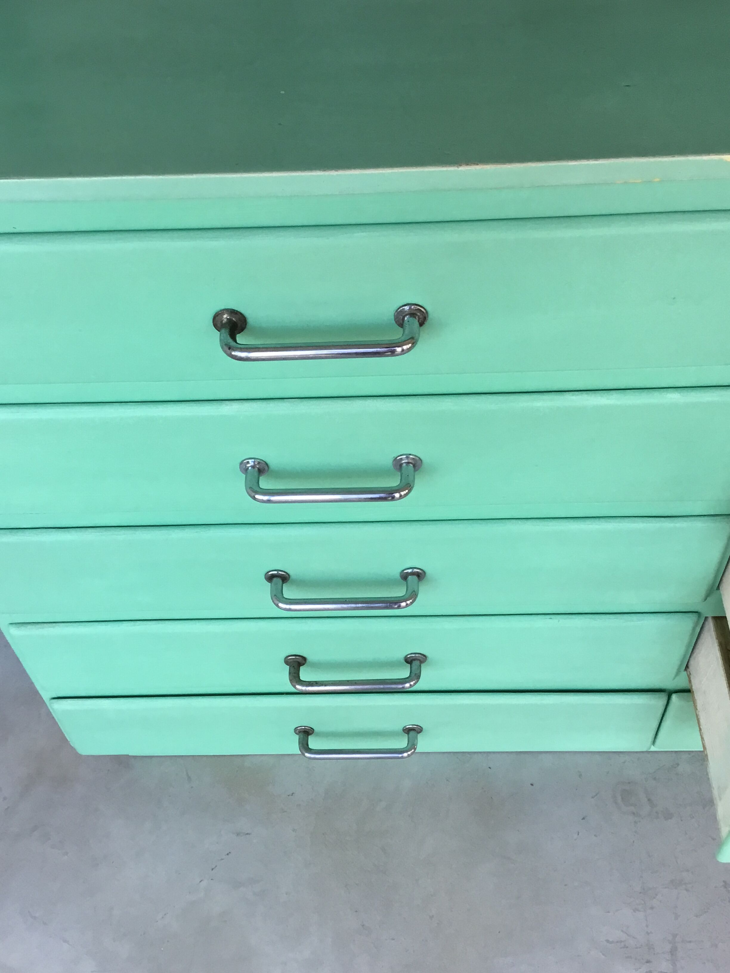 Water green loom cabinet with 10 drawers - 1960