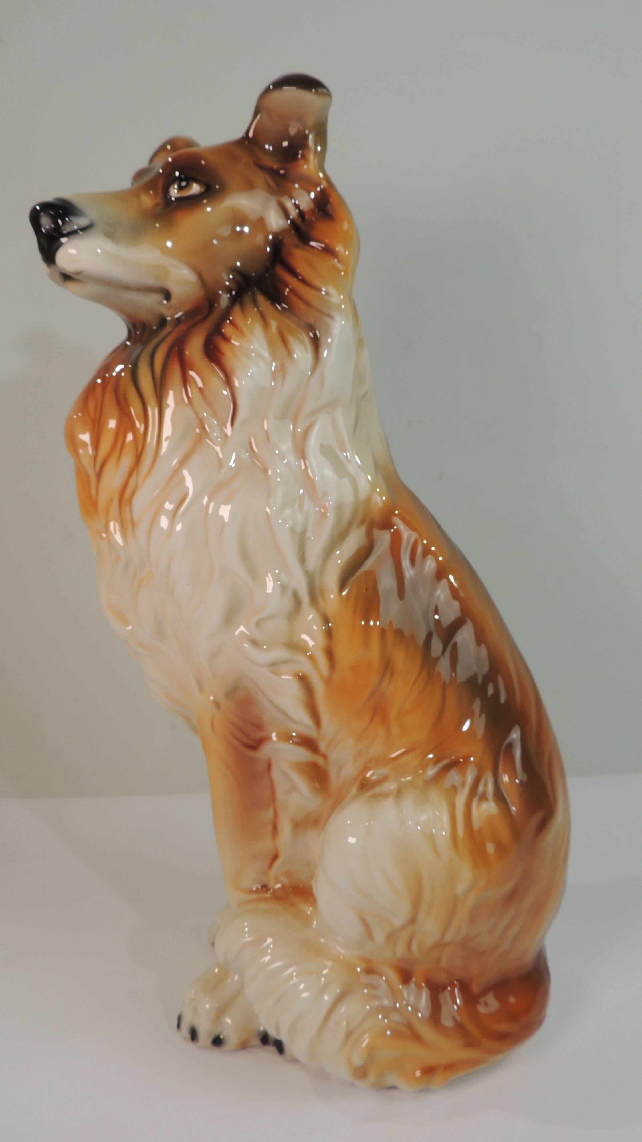 Vintage Ceramic Sitting Collie Dog Sculpture