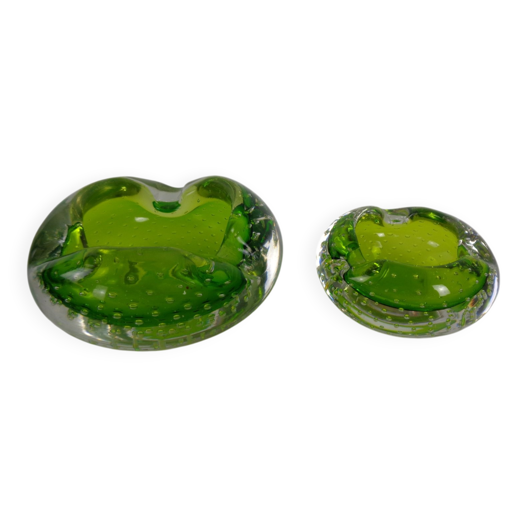 Green Sommerso Murano Glass Ashtrays, Italy, 1960s, Set of 2