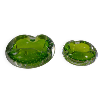 Green Sommerso Murano Glass Ashtrays, Italy, 1960s, Set of 2