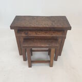 Set of 3 Brutalist Wooden Nesting Tables, Holland 1960s