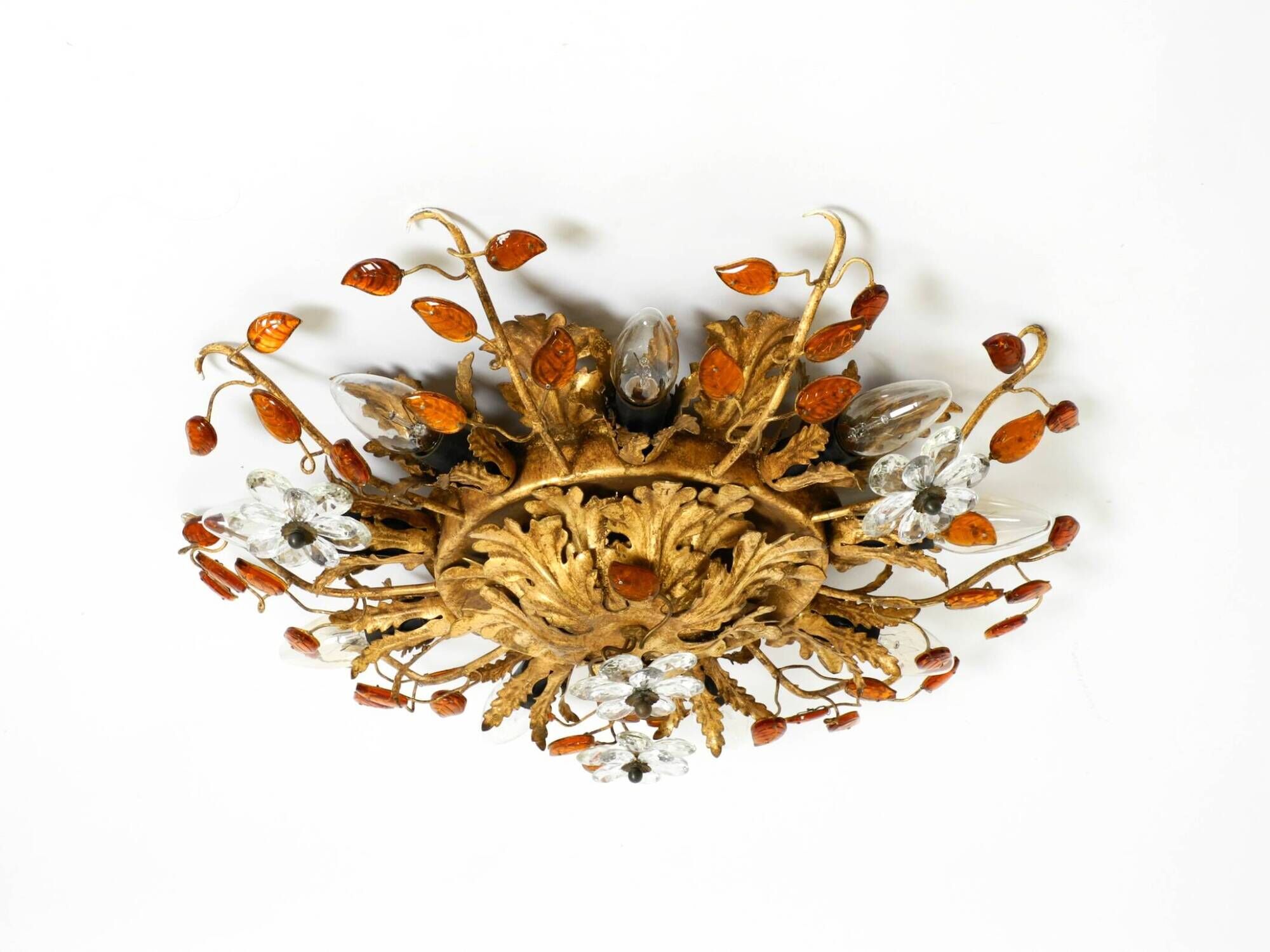 Large gilt Italian ceiling lamp from the 1960s by Banci Firenze with 9 sock