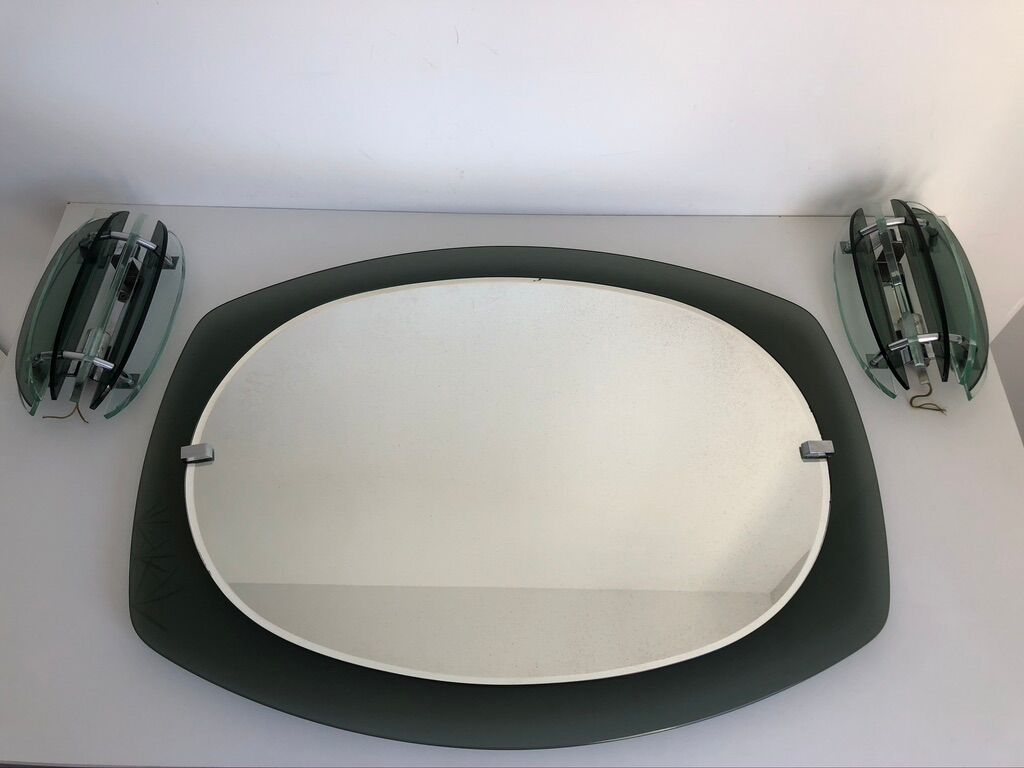 Veca mirror and 2 matching Veca wall lights made in Italy.