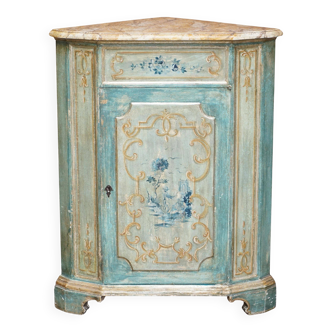 Vintage corner buffet hand-painted in French style with a marble top.