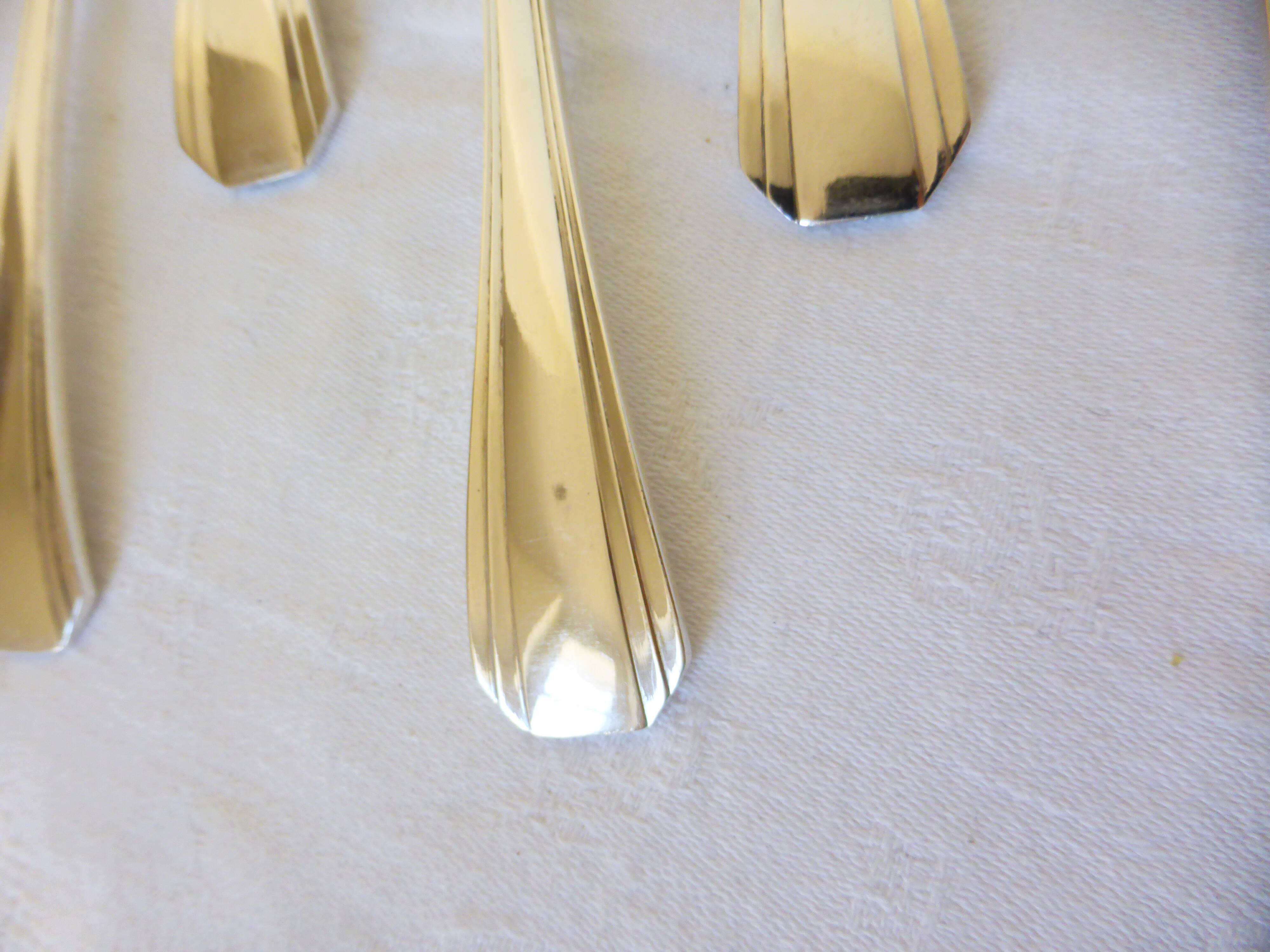 6 Christofle Art Deco Style Silver Plated Soup Spoons 2106255